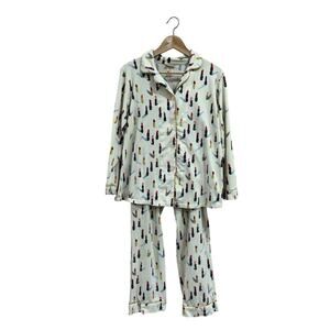 BedHead Lipstick Print Pajama Set Gold Trim Soft Sleepwear Size L